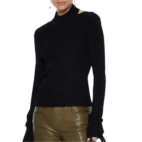 Helmut Lang Sweaters - Helmut Lang Black Mock Neck Viscose Stretch Openback Pullover Sweater